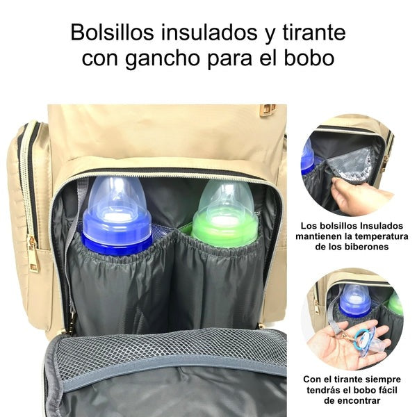 Mochila Pañalera Color Crema - Flipo (Calidad Premium) -